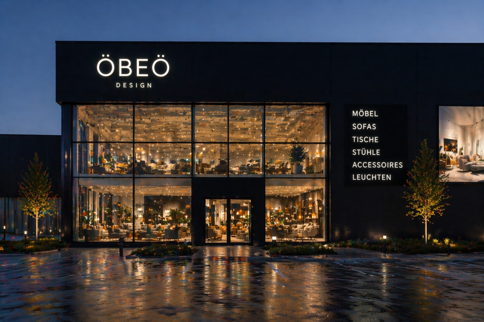 ÖBEÖ Showroom Fassade bei Nacht